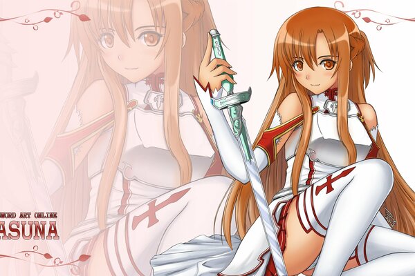 Yuki Asuna z mieczem na białym tle