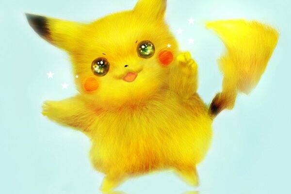 Arte di Felice Pikachu su sfondo blu