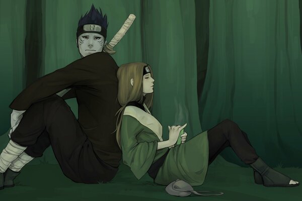 Naruto-ragazza e ragazzo nella foresta