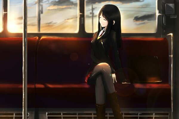 Kunst des Mädchens, das im Zugwagen sitzt