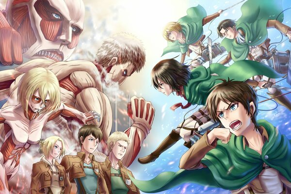 Battle between giants and soldiers anime