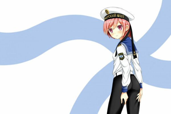 Anime drawing of a girl in the form of the Black Sea Fleet