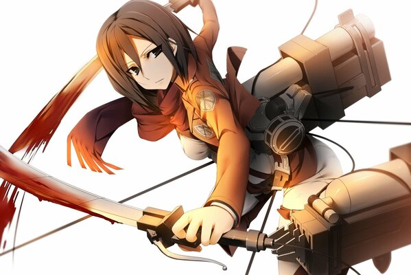 A girl with a weapon and a bow in her hands