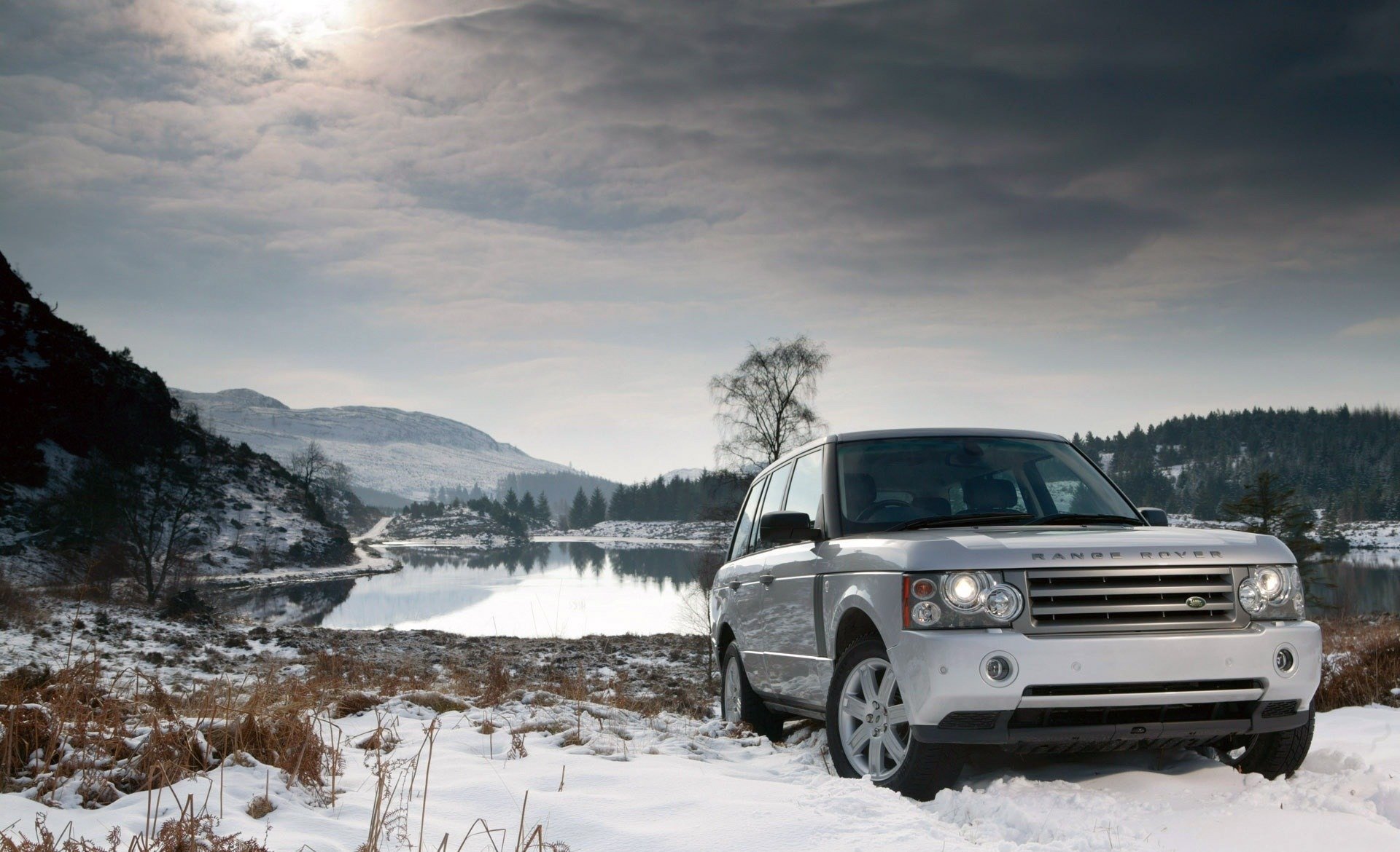 land rover снег озеро зима