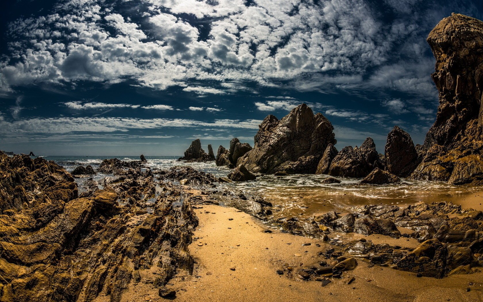 rocas paisaje mar puesta de sol