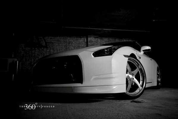 Nissan Skyline in a dark room