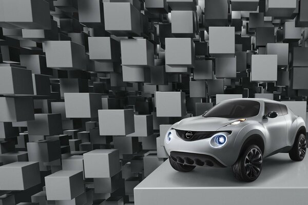 Концепт Nissan на фоне серых кубов