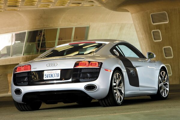 Grey audi r8 photographed from behind