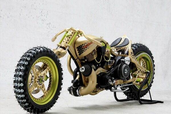 Motorcycle with original exterior and studded rubber