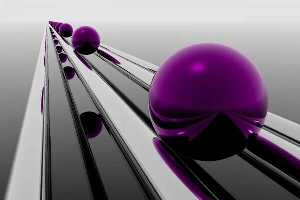 Purple ball on a metal surface