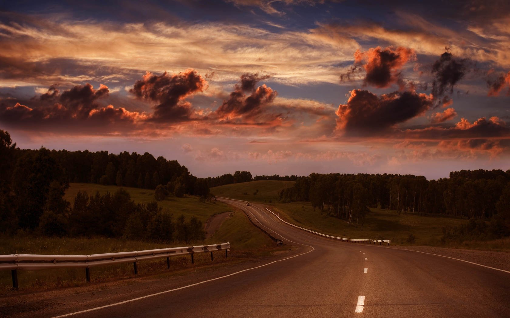 été soirée ciel forêt route nuages