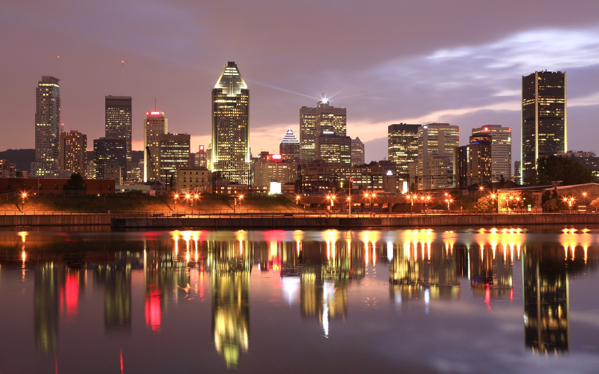 canada montréal nuit lumières réflexion