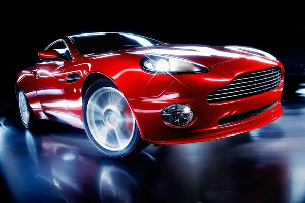 El aston Martin rojo gira a toda velocidad