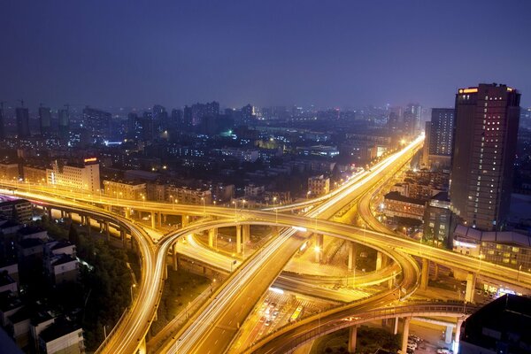 Night roads are illuminated with lights