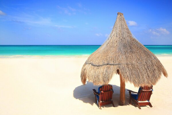 Urlaub am Strand am Meer im Schatten