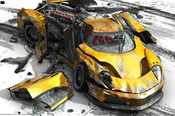 Broken yellow car burnout paradise