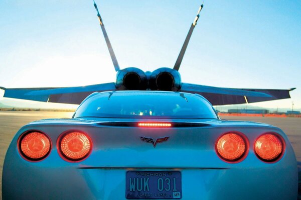 The rear of the corvette combined with the rear of the fighter aircraft