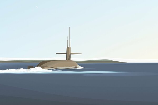 Imagen minimalista de un submarino en el mar