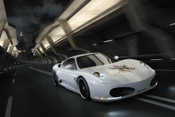 Une Ferrari Calavera blanche Monte dans le tunnel