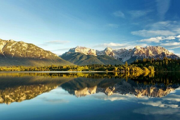 Paisaje de montañas en el reflejo del lago