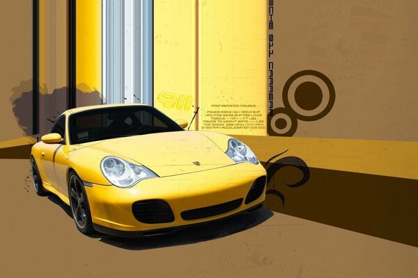 Gelber Porsche auf gelbem bearbeitetem Hintergrund