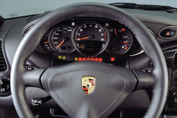 Steering wheel and control panel of an expensive car