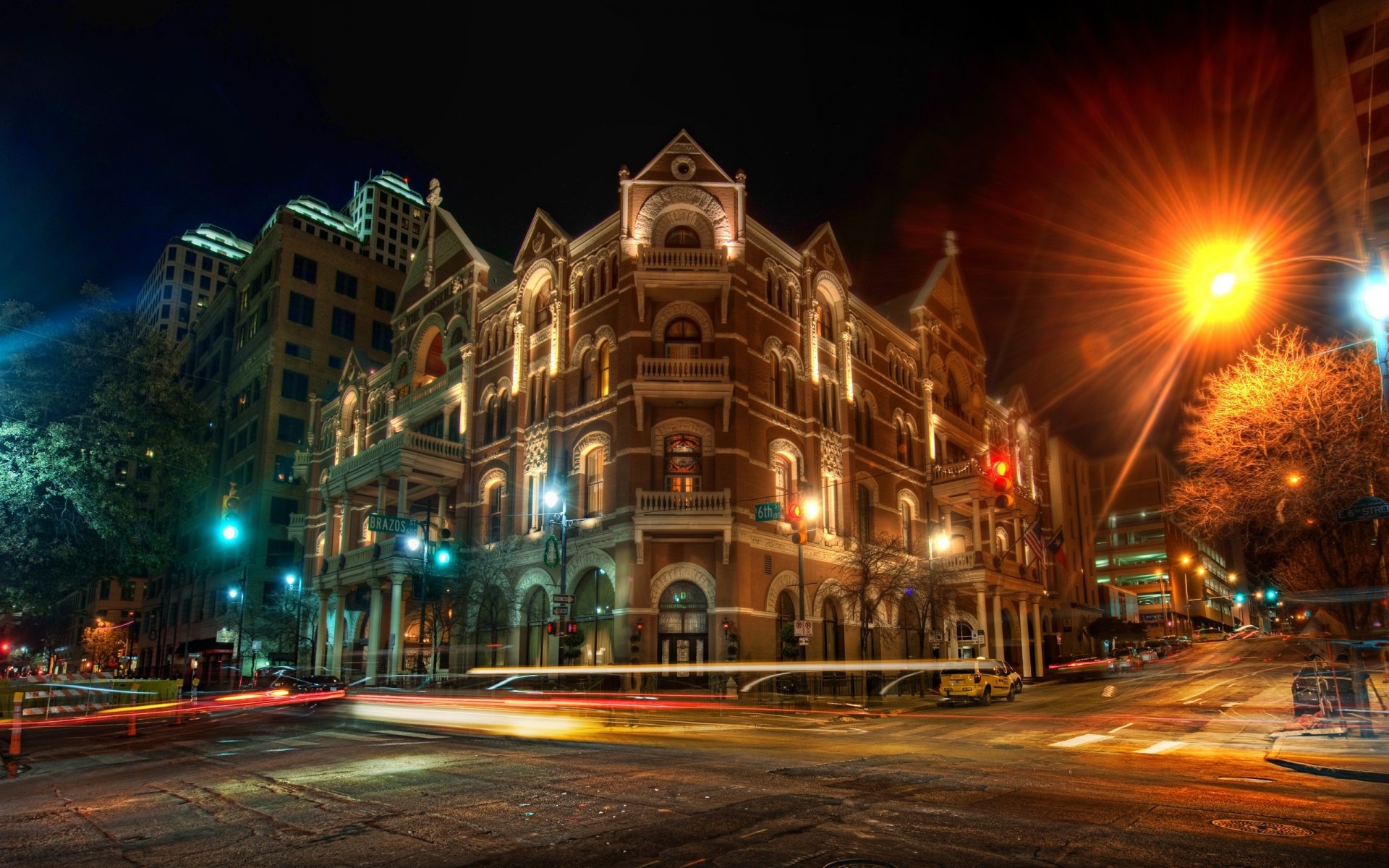 the driskill noche austin noche carretera edificios luces