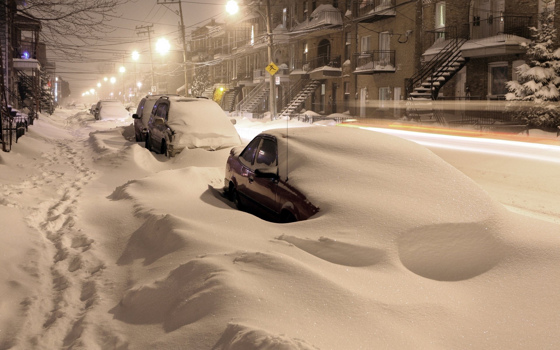 nieve coches noche