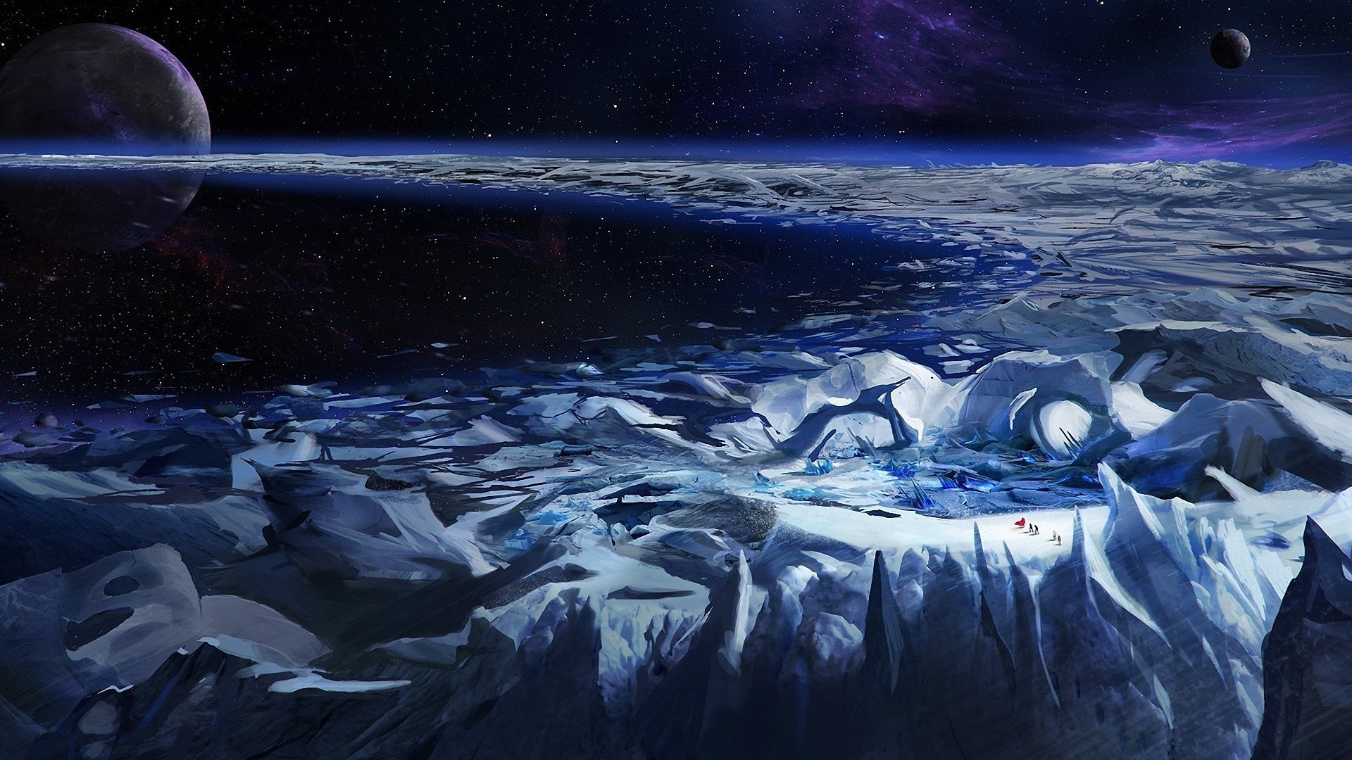 espace voyageurs glacier planètes anneau étoiles glace