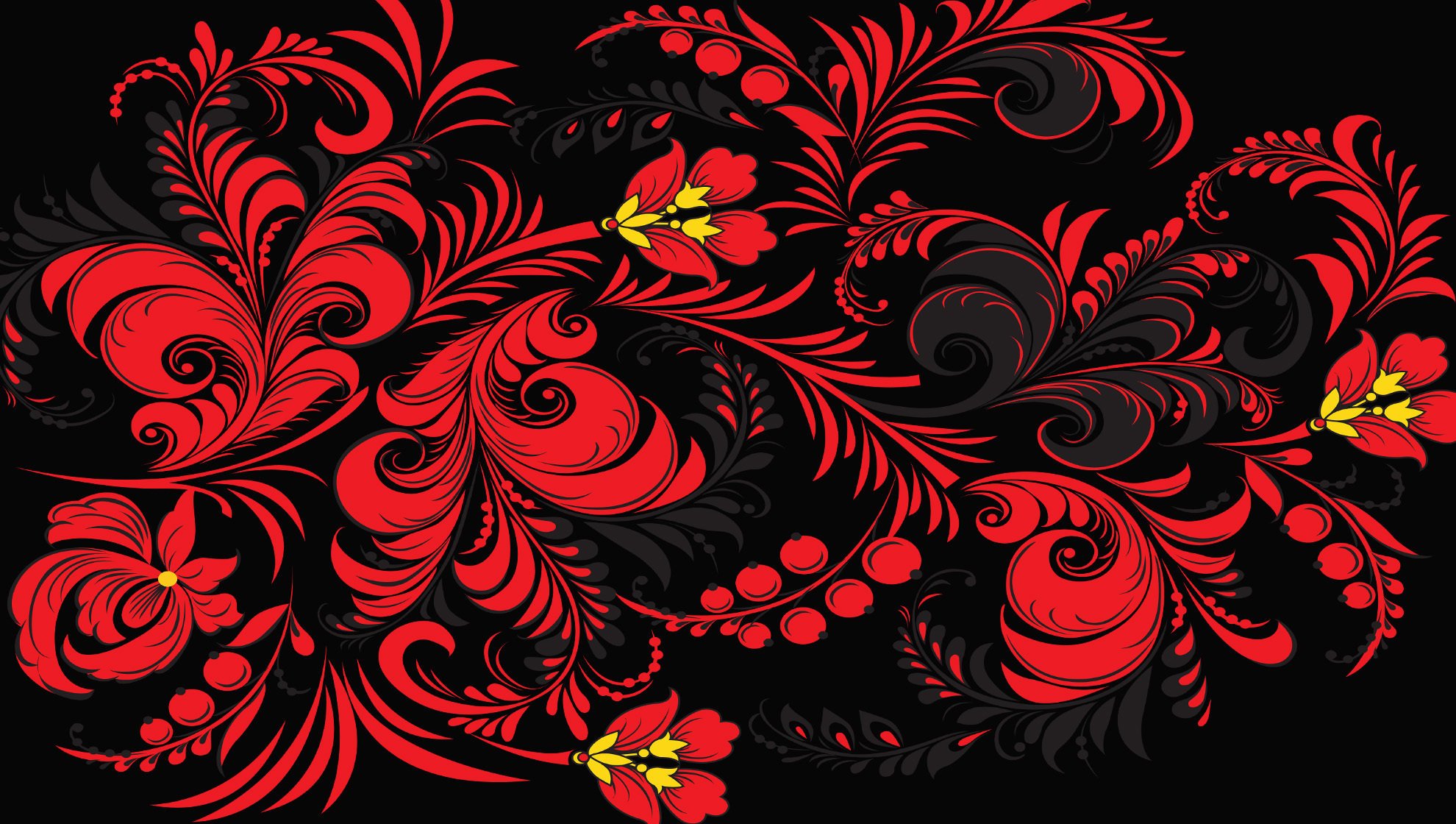 flowers russia khokhloma patterns background pattern red