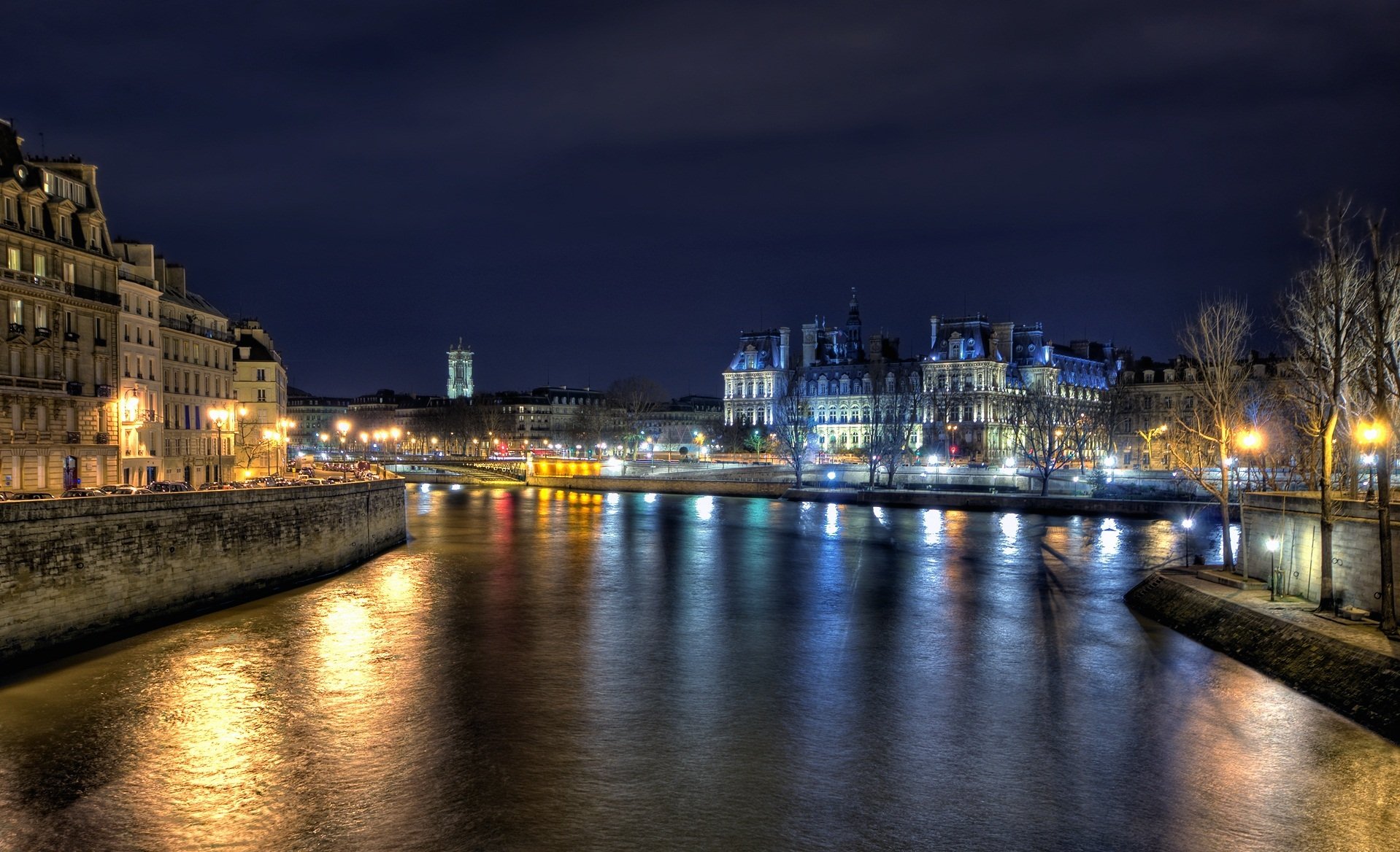 paris frankreich fluss nacht lichter