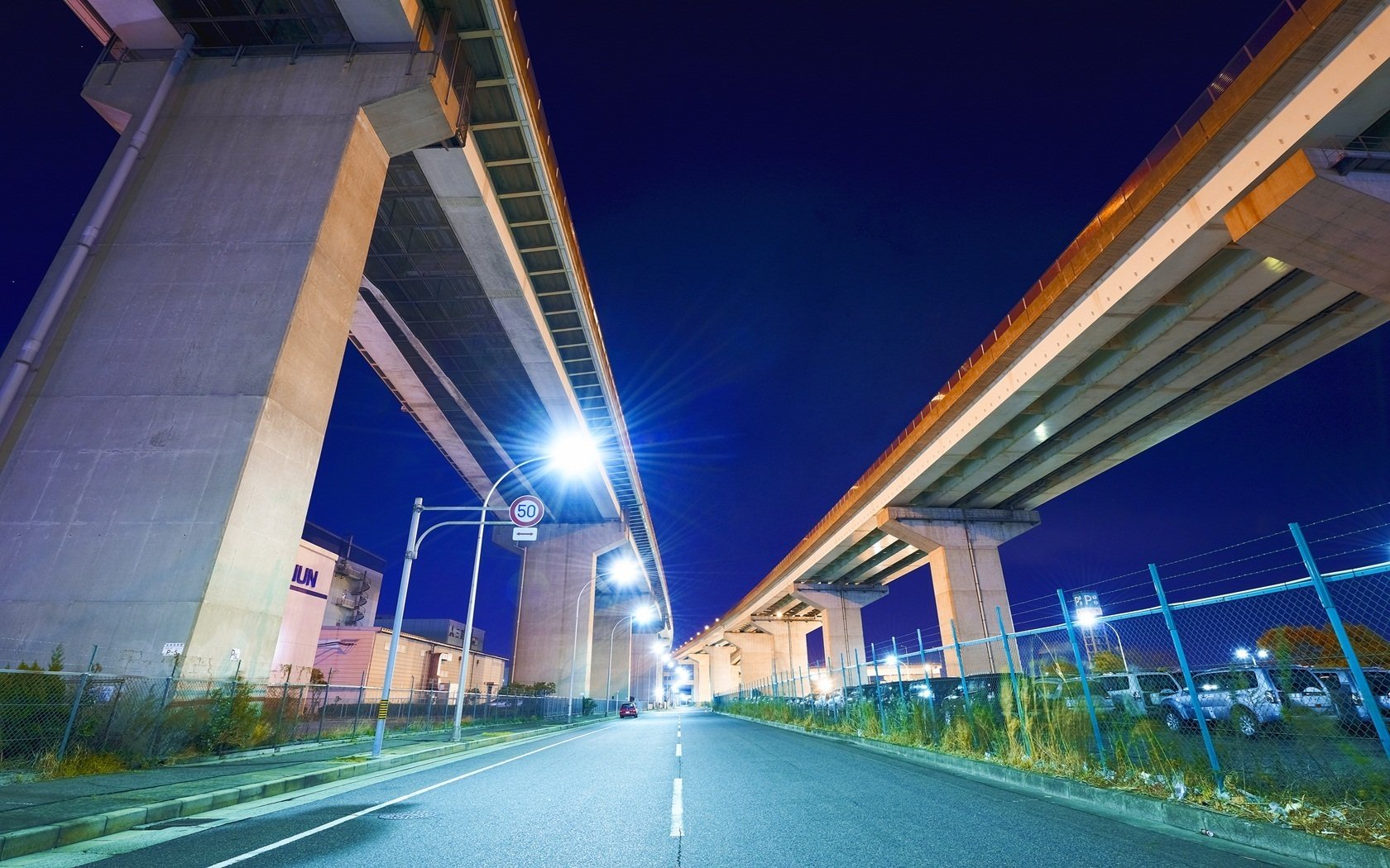 japan nagoya bridges road night lamps machinery