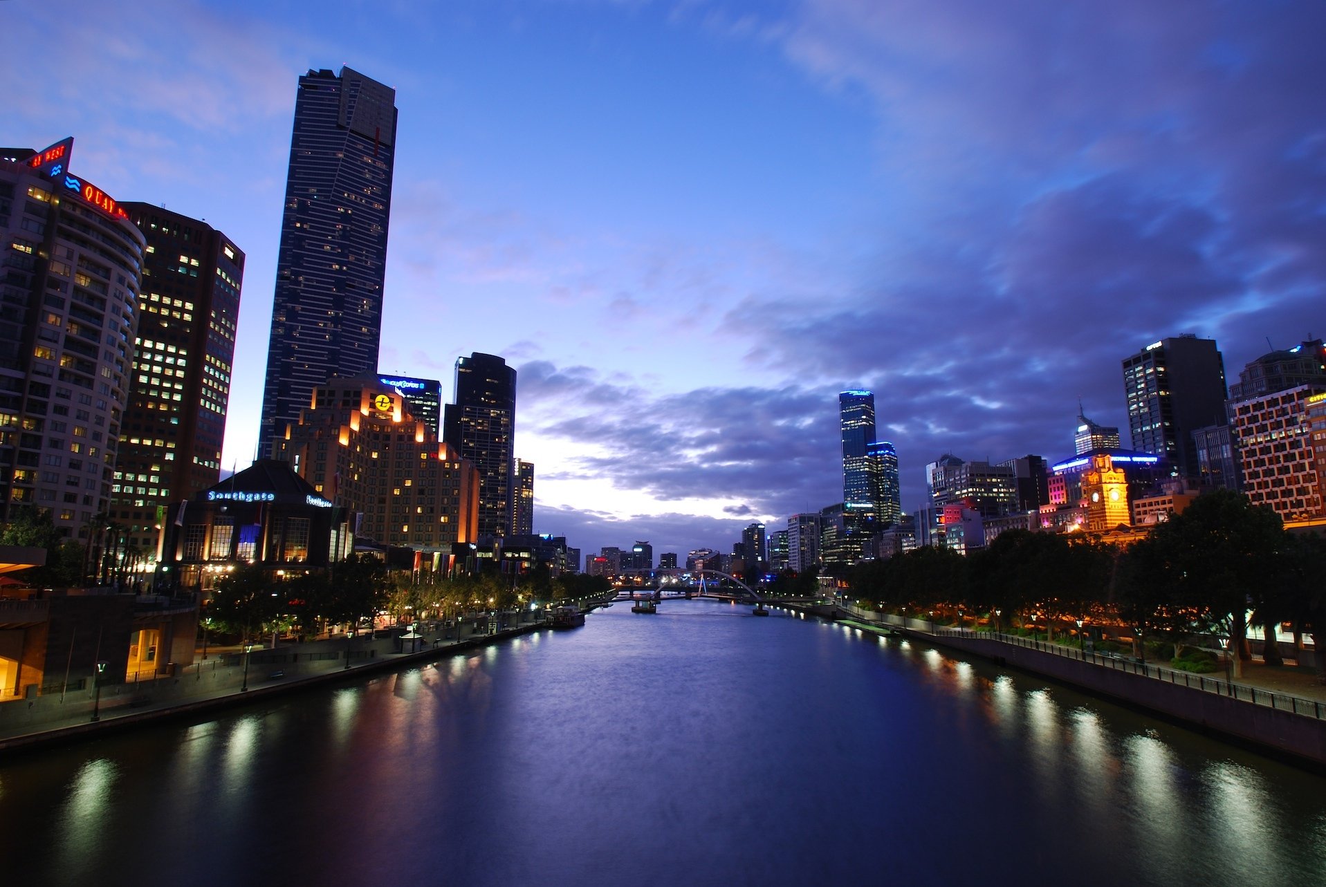 yarra crépuscule melbourne crépuscule rivière bâtiments