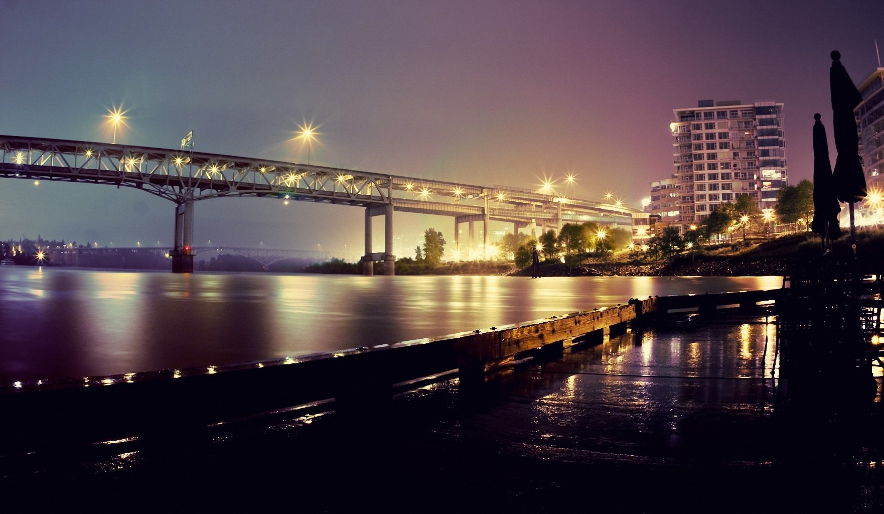 portland oregon fluss brücke nacht lichter