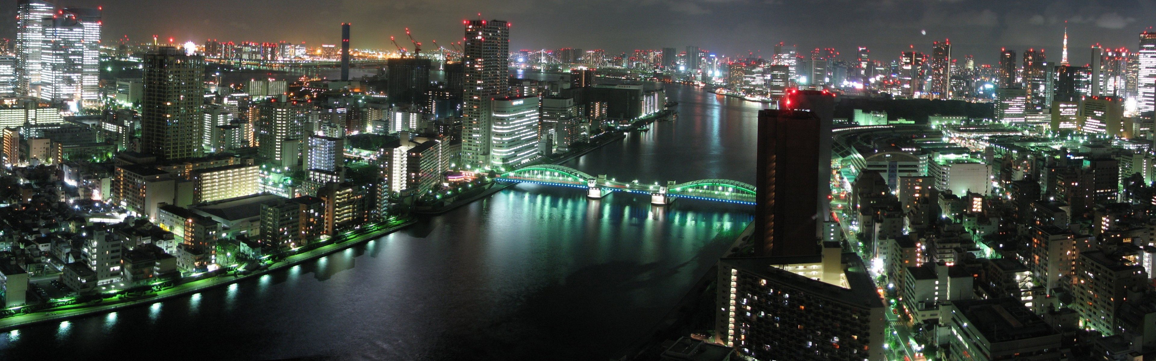 tokio japan fluss brücke nacht