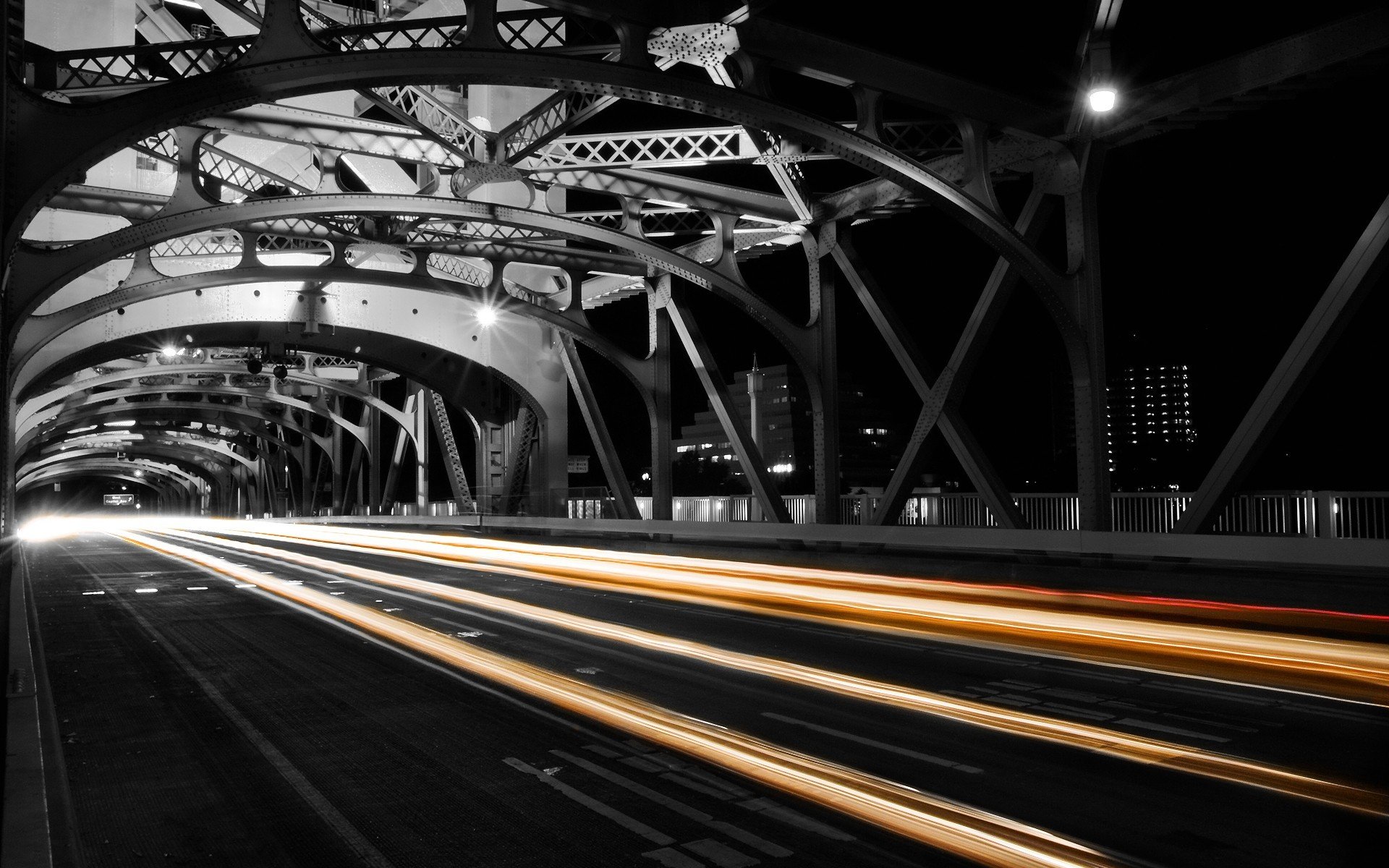 pont route nuit lumières