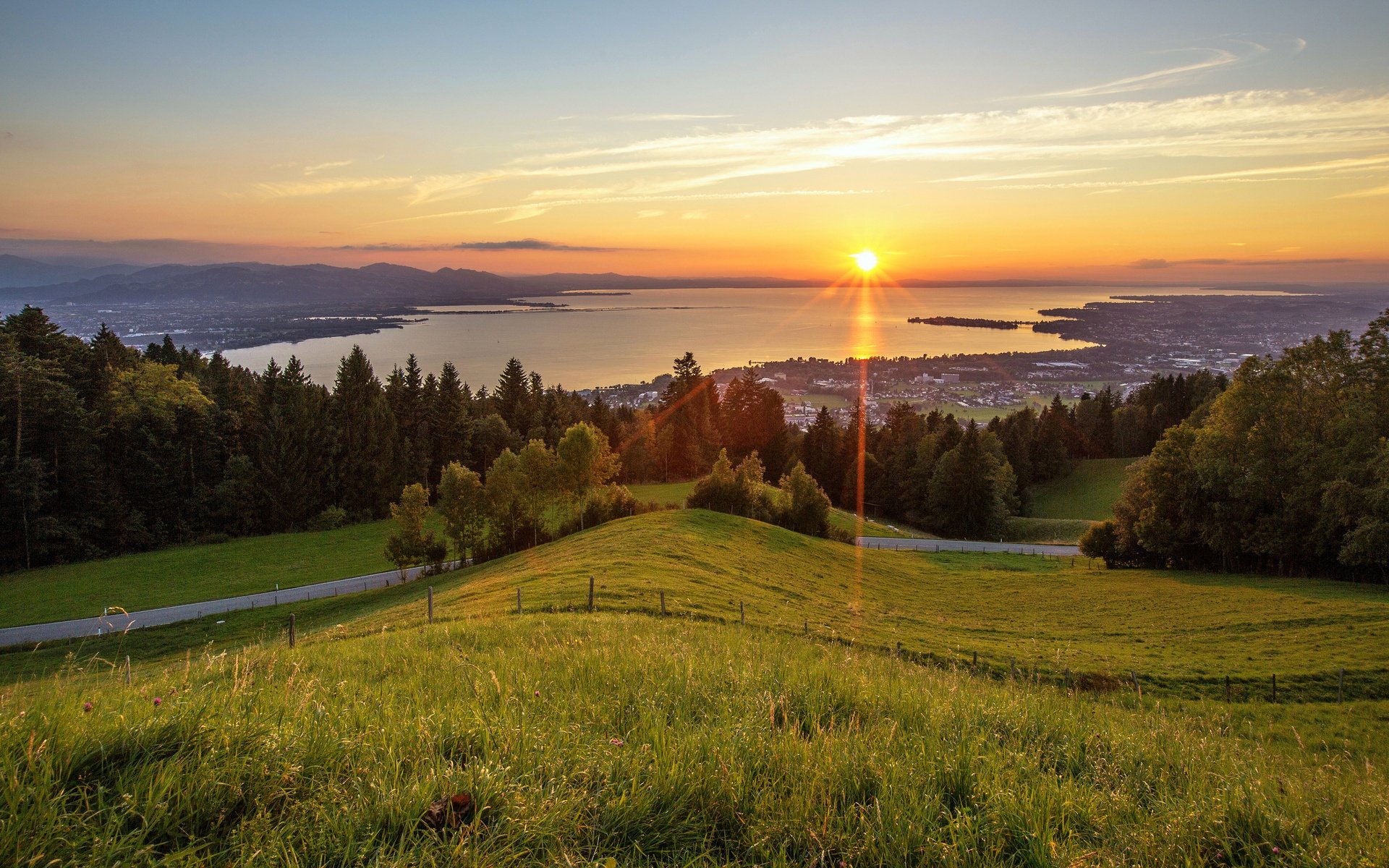 soleil paysage herbe ciel route verdure