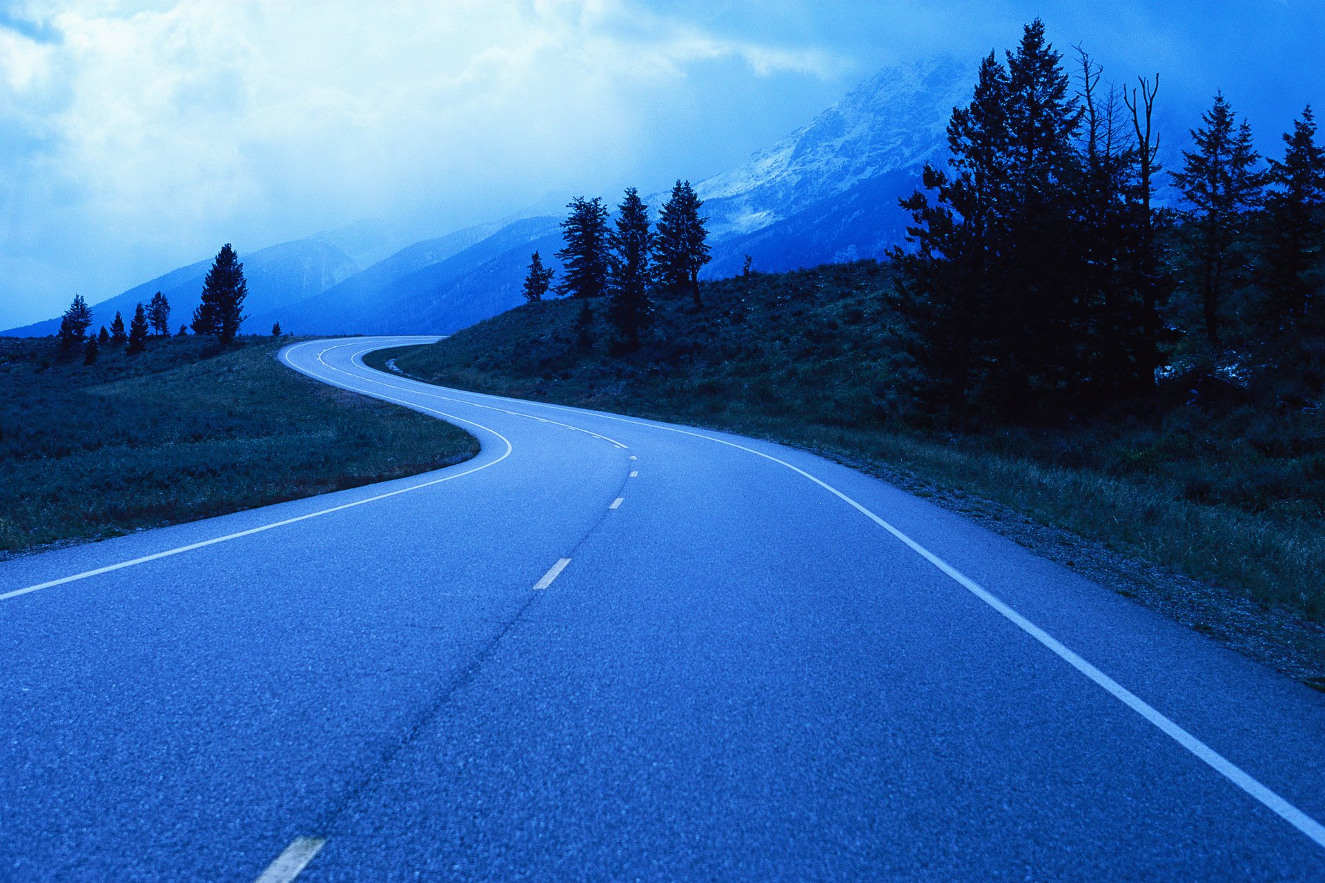 road twilight tree markup trees clouds mountain