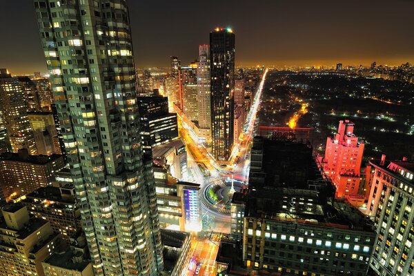 Nacht Manhattan aus der Vogelperspektive