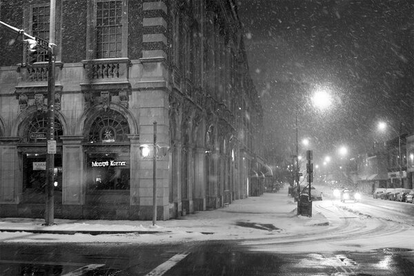 Zdjęcia ulicy snow city night