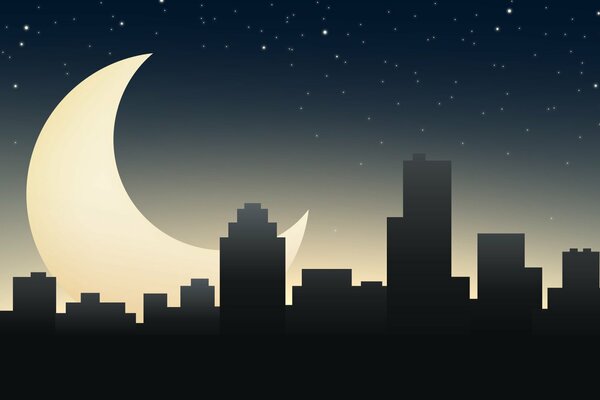 Картинка лунная ночь в городке