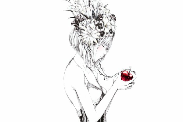 Art of a girl with an apple. Flower Decoration