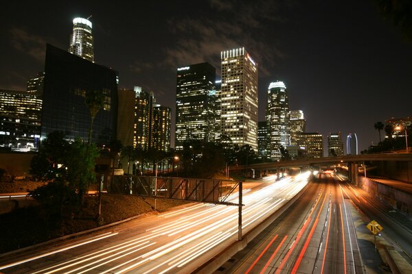 Beautiful night highway and houses