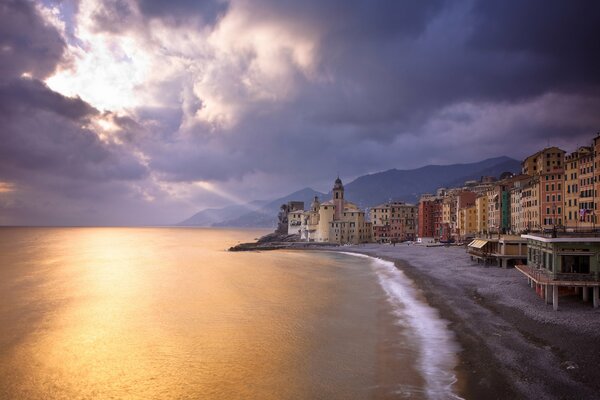 City view Landscape houses beach sand pebbles shore