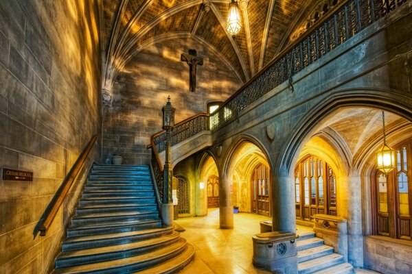 A church with arches. stairs to the top