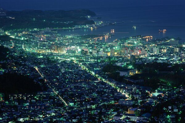 Ville japonaise illuminée de Hokkaido