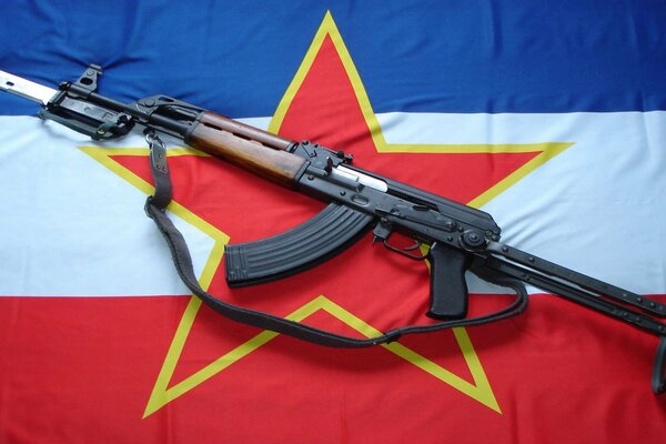 The machine lying on the flag of Yugoslavia