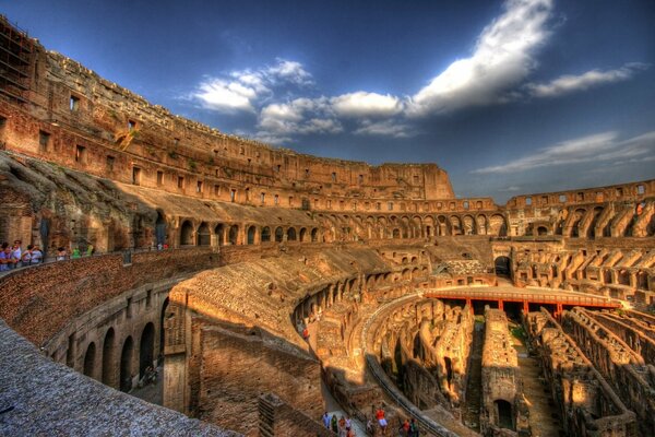 The ancient Colosseum in Italy . top view