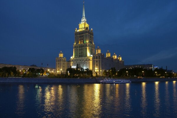 Hotel on the bank of the river evening