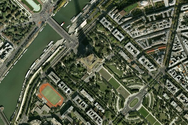 View of the tower in the city of Paris from above